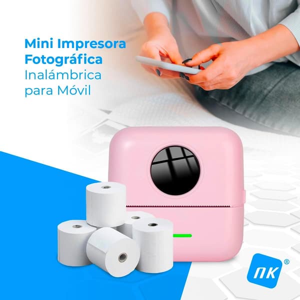 Rosa Bærbar Fotoprinter med 5 Ruller Termisk Papir - Mini