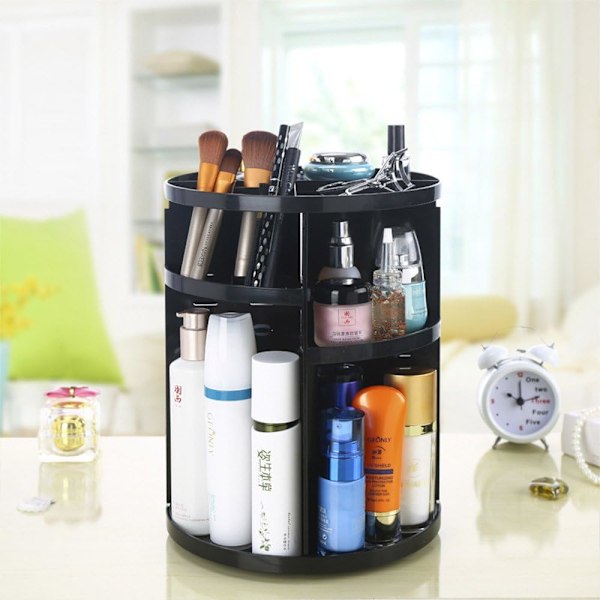 Makeup Opbevaring 360 Graders Roterende 8 Lag Rund Kosmetik Organizer (Sort)