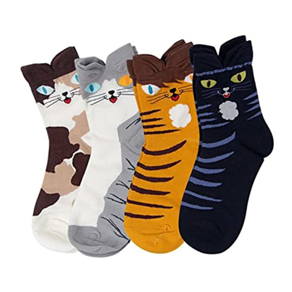 4 par bomullsstrumpor, pojke/flicka roliga strumpor tecknade strumpor söta djurstrumpor mönster sneakersockor
