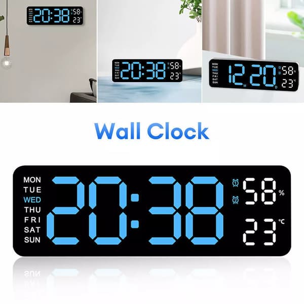 Digital LED Stor Display Vägg Skrivbord Väckarklocka Med Kalender Temperatur Datum