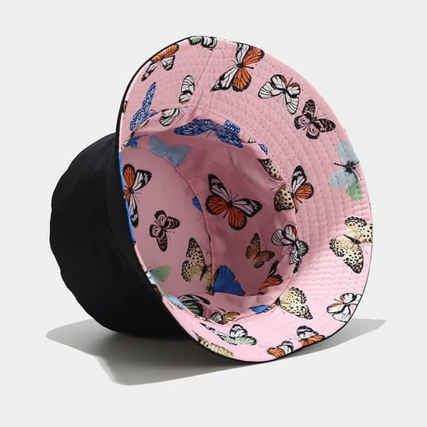 Dame Bucket Hat Sommerfugl Print Hatte 2-pak (Sort, Pink)