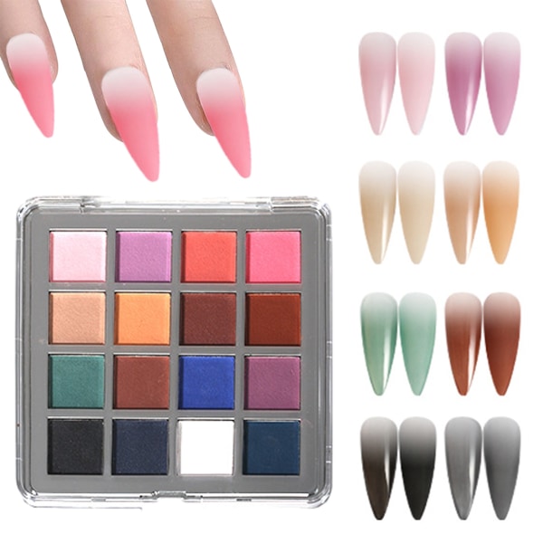 Nagelpulverset, 16 färger pigment solid iriserande neon
