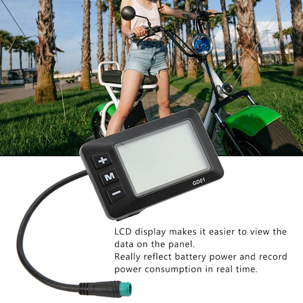 Elektrisk Sykkeldisplay 36V 48V LCD GD01 Display 5-pins Vanntett Plugg for 22,2 mm Styre