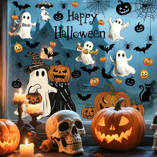 9 stk Halloween-papir til vinduer, spøkelser, gresskar, festdekorasjoner