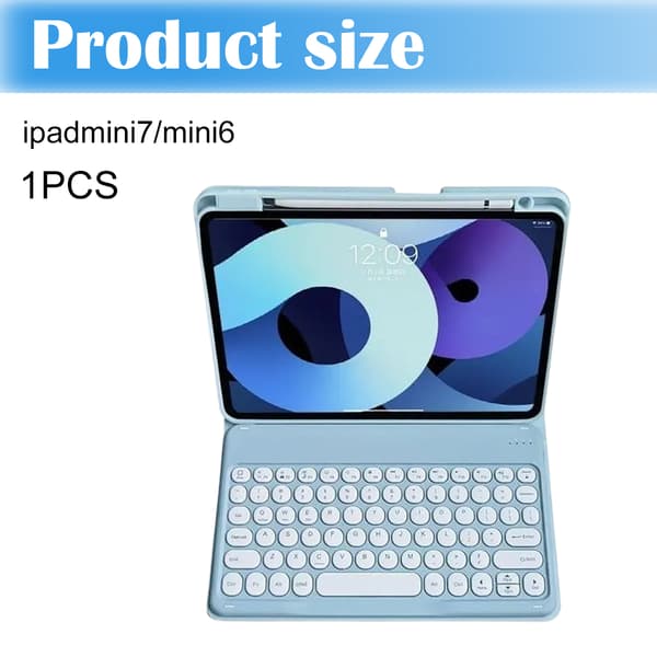 Bluetooth-tastaturcover til iPad med runde taster og touch-tablet-etui Misty Blue ipadmini6