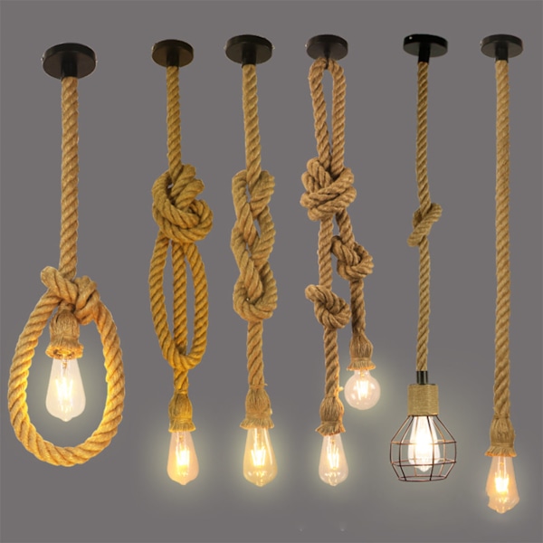 Pendellampe Hørtov Retro Industriel Stil Hængende Lampe Loftlampe Jutetov til Tøjbutik Kaffebutik Bar Restaurant Enkelt Hoved 1,5m