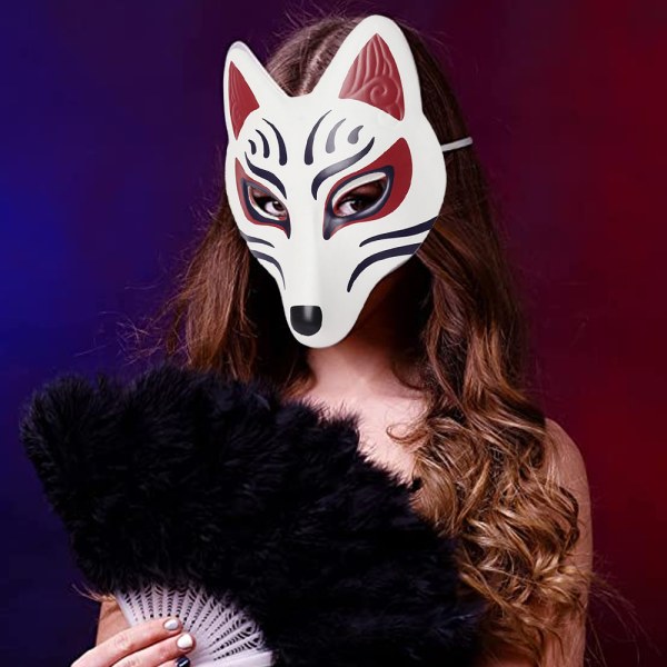 Rævmaske Japansk Kabuki Kitsune Masker PU Masker til Mænd Kvinder
