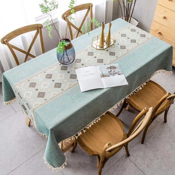 Smiry Broderad Tassel Bordsduk - Bomull Linne Dammsäker Flik