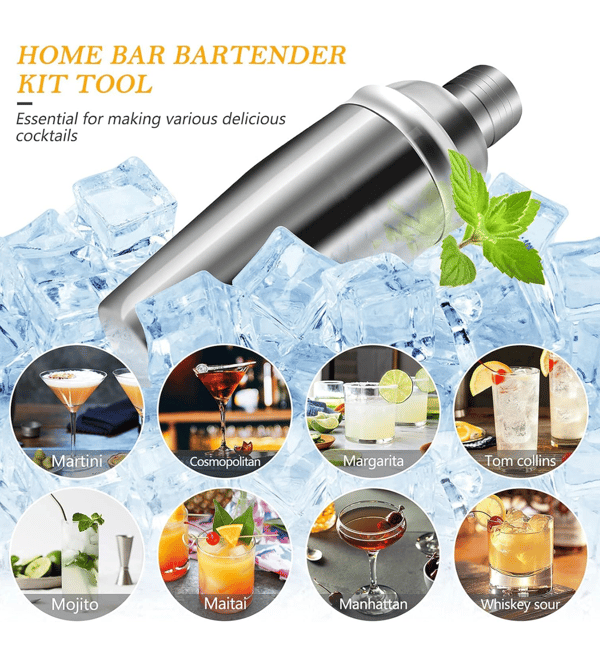 10-delt cocktailbarsett, 750 ml rustfritt stål