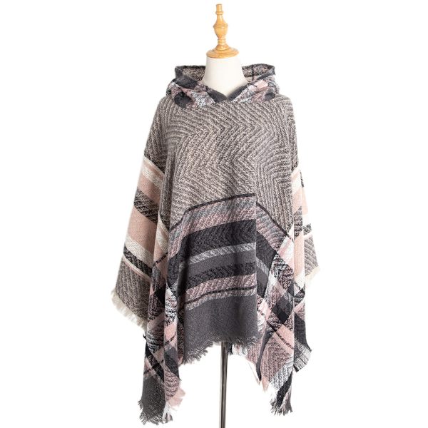 Kvinnors Rutig Huva Kåpa Sjal Filt Poncho Hoodie Kåpa