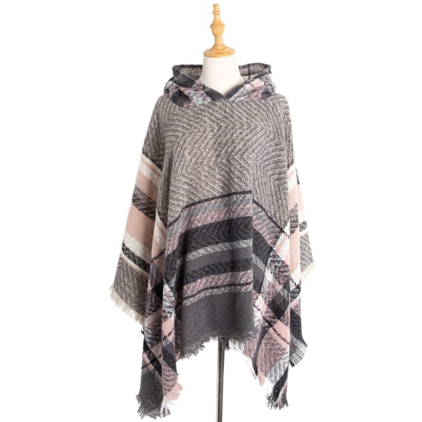 Women's Plaid Hooded Cape Shawl Blanket Poncho Hoodie Cape