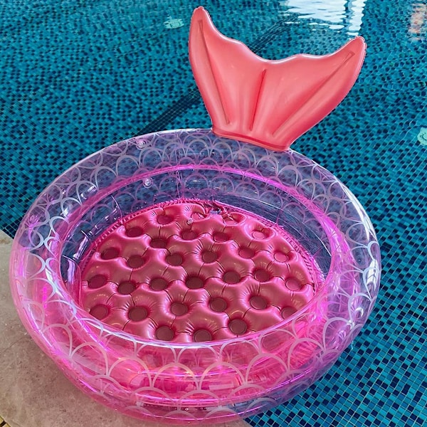 Rosaröd Sjöjungfru Pool Float, Genomskinlig Barnpool med Mjukt Uppblåsbart Golv för Barn, Miljövänligt Material för Inomhus Och