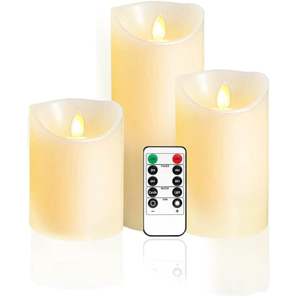 Bougies LED Flamme Vacillante blanc chaud avec Télécommande, jeu de 3 bougies décoratives (10cm, 12.5cm, 15cm)