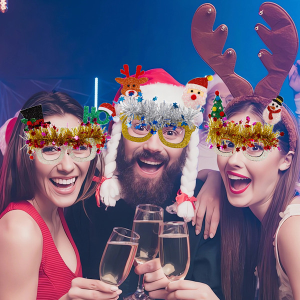 Rolig Design Glitter Plastramar, 6-pack Partyglasögon för Flera Tillfällen, Hållbara &amp; Bekväma Julklappar