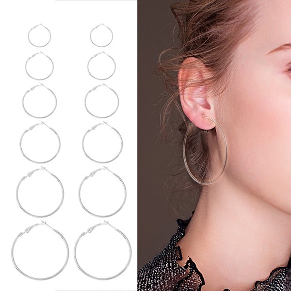 6 par/set Dammode Stora Creolörhängen Legering Stora Loop Cirkel Örhängen (Silver)