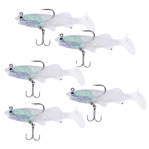 5 st/parti Konstgjorda 8,5 cm Hårda Fiske Beten för Bass T-svans Huvud Drag Krokar (Transparent)
