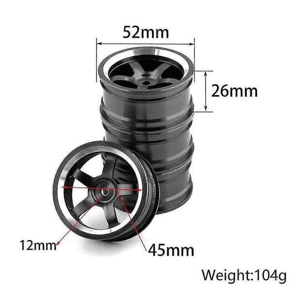 4st 1/10 Rc On-road Drift Racing Bil 52mm Metallfälg Hjulnav För Hpi Sakura, lila