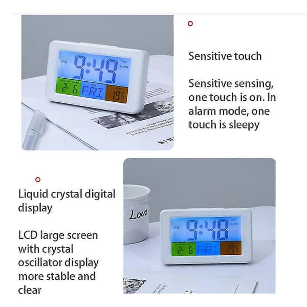 LCD Farge Elektronisk Vekkerklokke Multifunksjon Temperatur Nedtelling Digital Klokke Snooze Seng