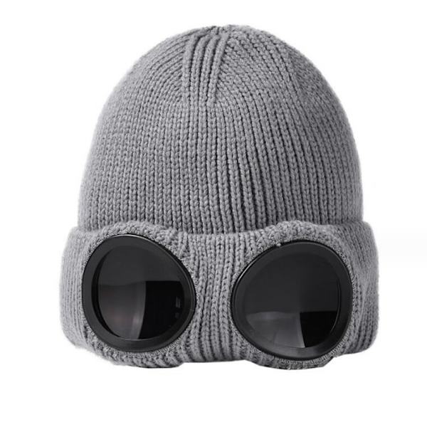 Grå stickad mössa för, stickad ullmössa höst-vinter män och kvinnor