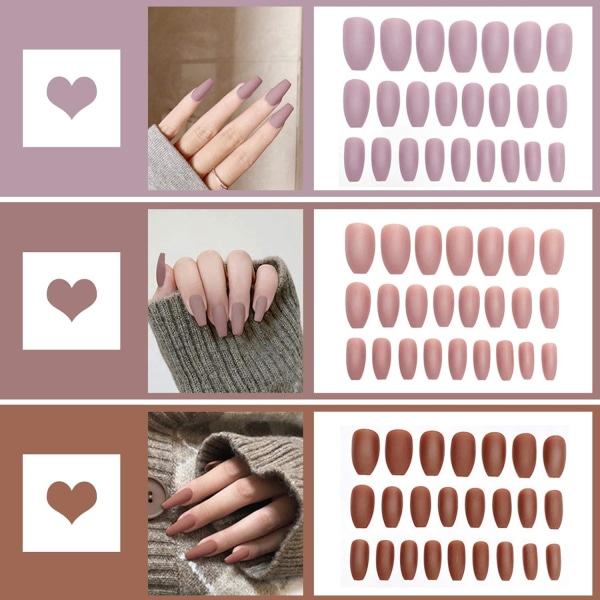 72st Salong Fake Nails Cover Matte kistnaglar Akryl Nails Art Tips Set för kvinnor, tre färger