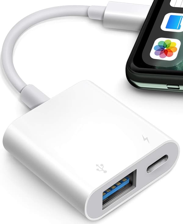 Adapter Data 2-i-1 OTG-adapterkabel. USB-adapter for iPhone/iPad, LᎥghtnᎥng til USB hun-OTG-adapter, USB3 til iPad-adapter med lading
