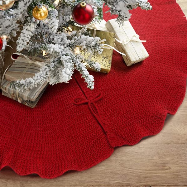 Juletræstæppe, flæset juletræstæppe 122 cm strikket tykt rustikt julepynt