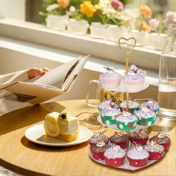 Hjerteformet Akryl Kageopsats 3-lags Cupcake Display Tårn Elegant Rund Cupcake Holder til Desserter Bryllupper Fødselsdage