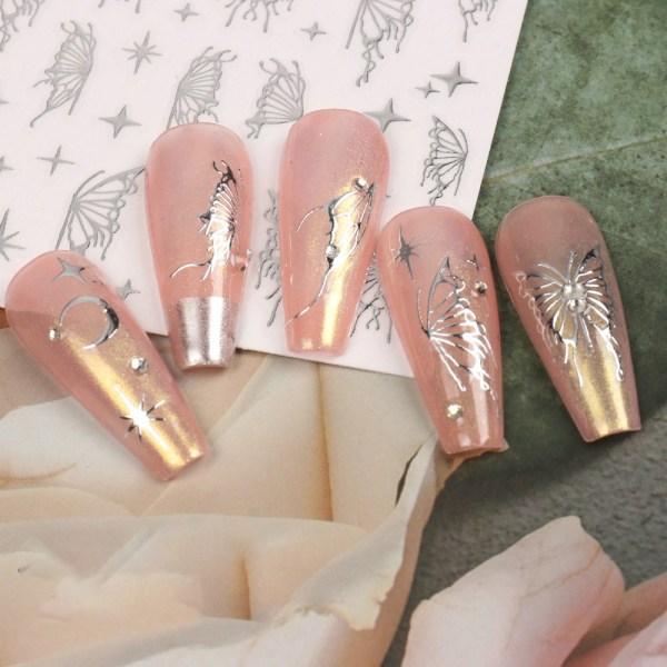 12 ark Butterfly Nail Art Stickers, självhäftande nagelklistermärken för kvinnor flickor DIY manikyr dekoration, 10*8,5 cm