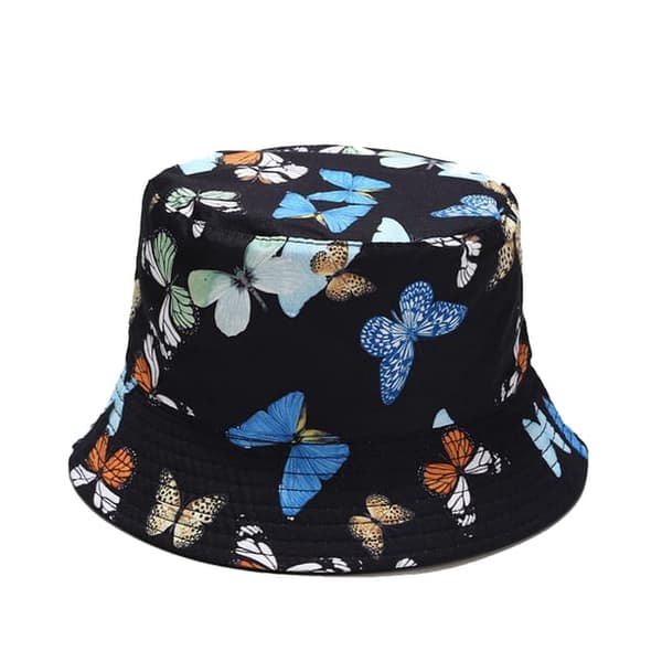 Dame Bucket Hat Sommerfugl Print Hatte 2-pak (Sort, Pink)