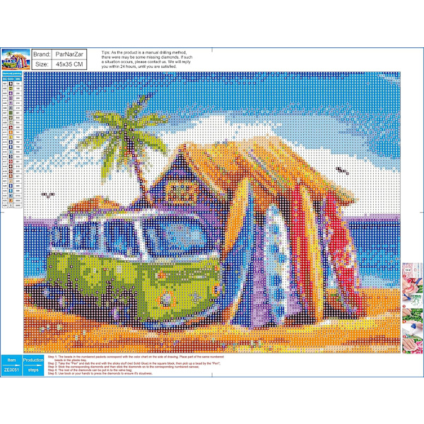 DIY 5D Diamantmålning – Strandbuss och surfbrädor – Kit