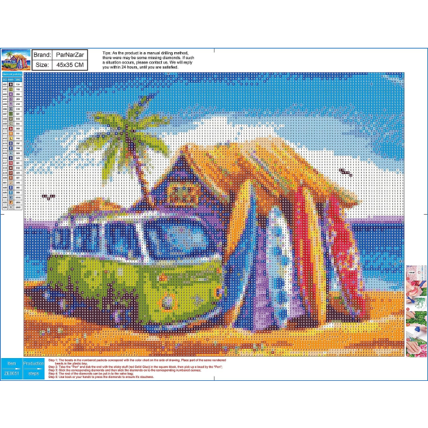 DIY 5D diamond painting – Bus de plage et planches de surf