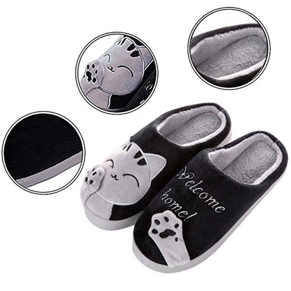Cartoon Fortune Cat bomullsskor, svarta, storlek 40-41
