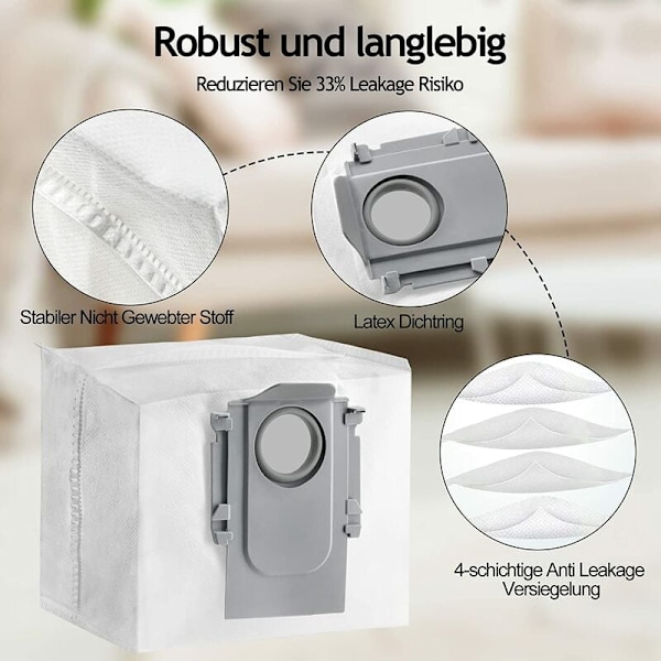 Lätt att byta dammsugarpåse, hållbara ersättningsdammsugarpåsar för Xiaomi Roborock S7 MaxV Ultra, läckagesäker design för självtömning