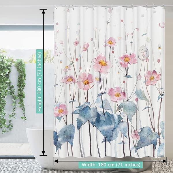 Rosa Blomstrete Dusjforheng Baderom Anti-Mugg Vanntett Vaskbart