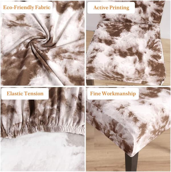 (Kaffe-Tie Dye, 6-pack) Stolsöverdrag för matstolar, set om 6, stretchiga matstolar