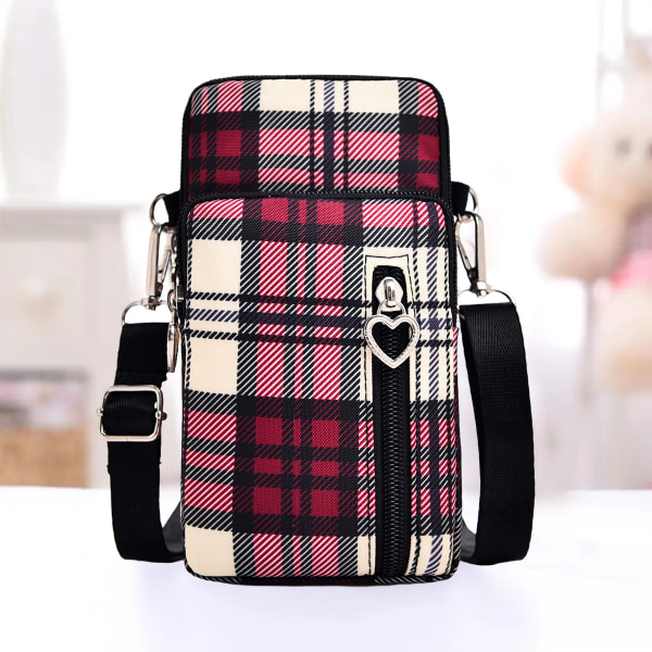 Liten rutig crossbody-plånbokstelefonväska för kvinnor