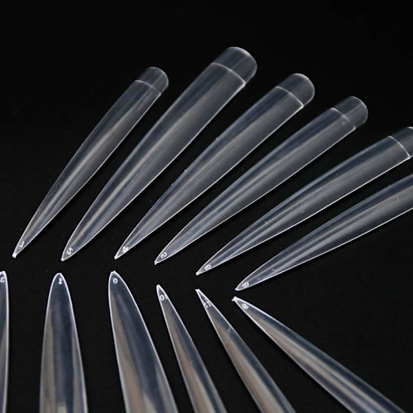120 stk Stiletto Ekstra Lange Skarpe Kunstige Negletips Akryl Falske Negle for DIY Neglesalonger, 12 Størrelser
