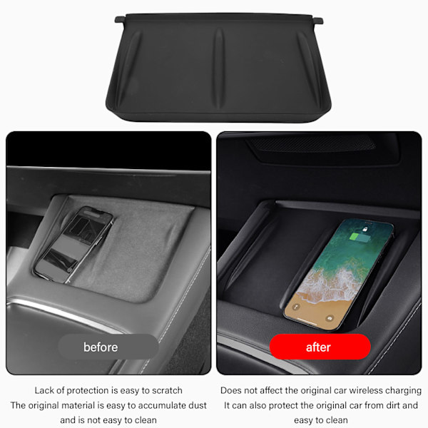 Anti-Sklimatte for Billading, Silikon Mobilholder, Trådløs Lader, Beskyttende Pute, Erstatning for Tesla Model 3 Y