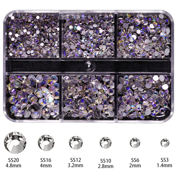 Blandade storlekar Flatback Rhinestones, Non Hotfix Round Crystal Gems