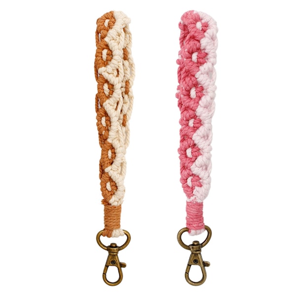 2 st handvävda bomullsrep nyckelring armband handgjord blomma Daisy nyckeltillbehör bilnyckelhänge