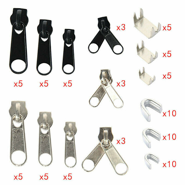 85x Dragkedja Reparationssats Dragkedja Slider Metall Reparation & Tång DE