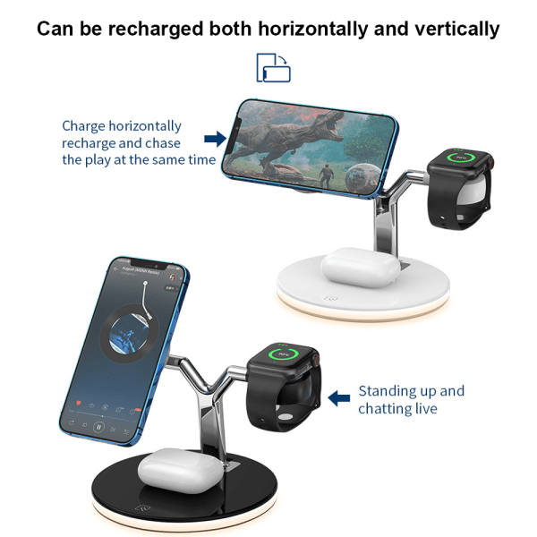 Trådlös laddningsstation magnetisk, 3 i 1 snabbladdningsdocka