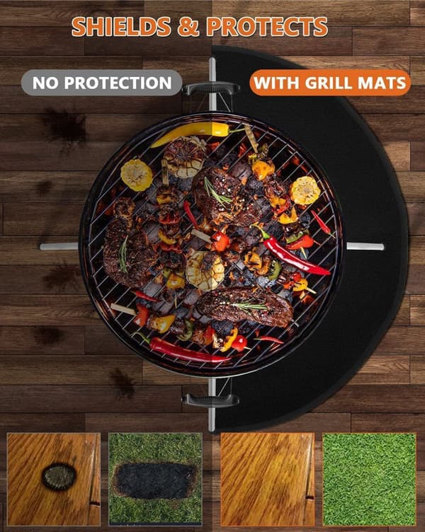 Grillmåtte, Foldbar Dobbeltsidet Grillgulvmatte Genanvendelig Flam