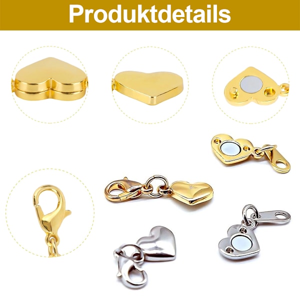 6 st hjärtformade förlängningskedjor - guld+silver