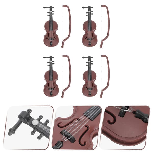 4 stk. miniature violinpynt, miniviolinmodeller til dukkehusfotorekvisitter