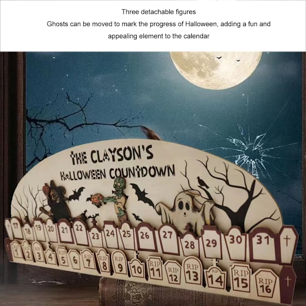 Spöklik Halloween Adventskalender, Genial Design Nedräkningskalender i Trä med Mjuk Form, Exceptionellt Hantverk för Klassrumsdekor