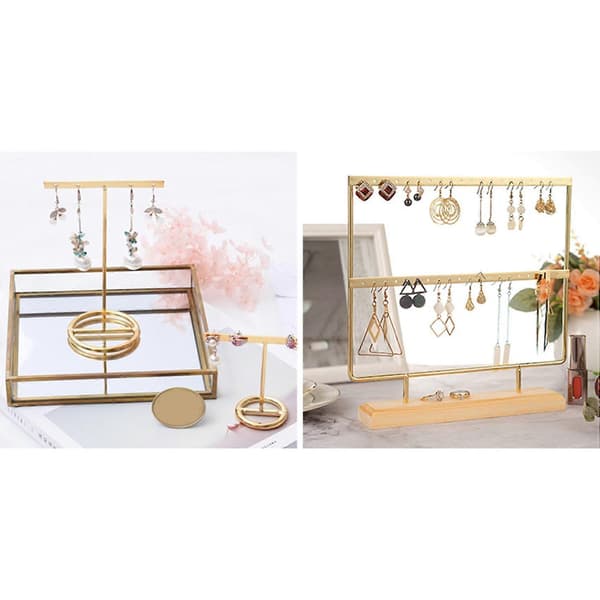 Øreringe Display Stand Guld Øreringe Display Rack T-form & Guld Øreringe Stand Ørestik Holder Træ