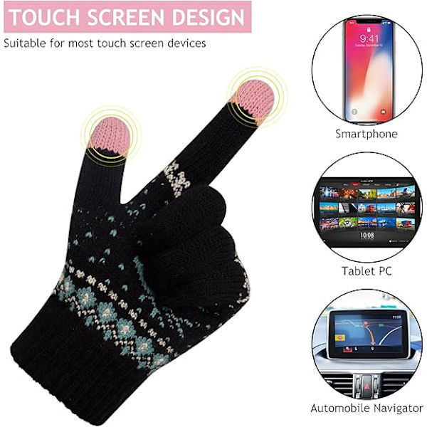(Grå) 2 par damehandsker Vinter Varme Touch Screen Handsker Strik