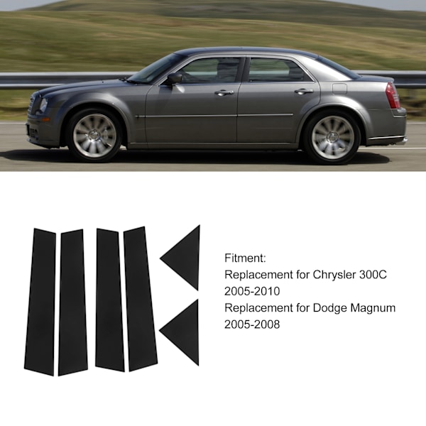 6 st. Bilsidespelare Trim Glans Svart Spegel Dekoration Ersättning för Chrysler 300C 2005‑2010