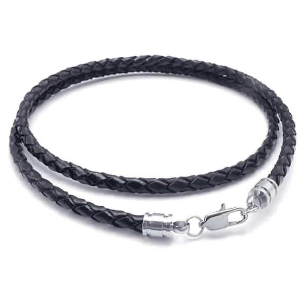 Rustfri Stål Armor Kæde Lædersnor Halskæde, Sort - 4mm Bred - 75cm Lang Med Halskæde - 3mm